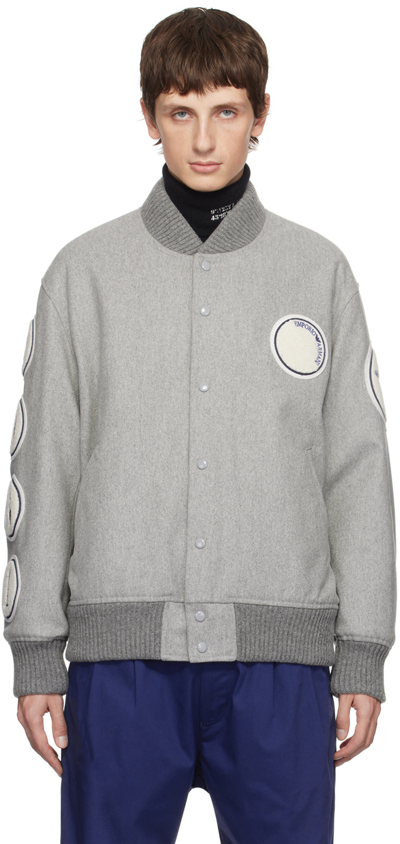 Emporio Armani Logo-patch Varsity Bomber Jacket In Grey