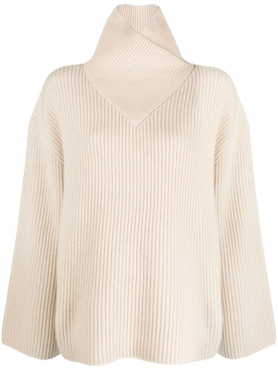 Totême Toteme Wrapped-neck Knit In Cream