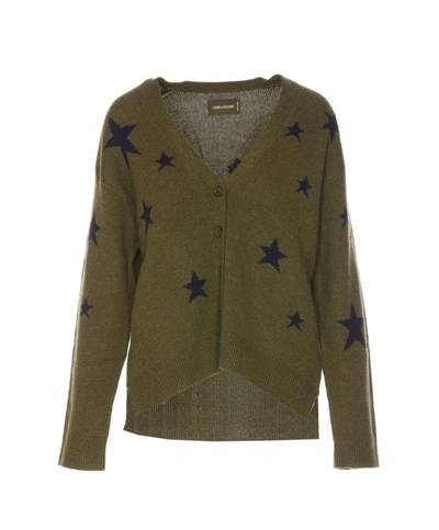 Zadig & Voltaire Star Intarsia Knitted Cardigan In Green
