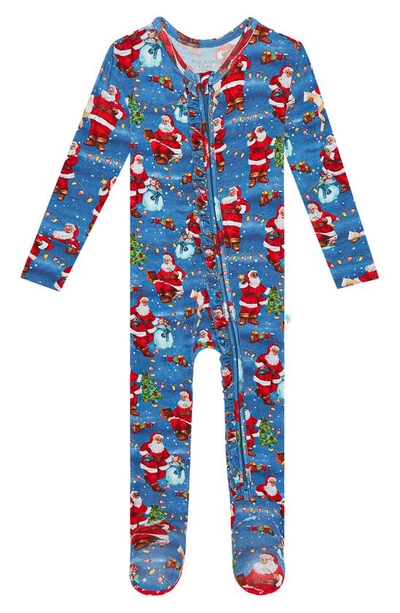 Posh Peanut Babies' Kids' Santa Clause Fitted Ruffle Footie Pyjamas In Blue