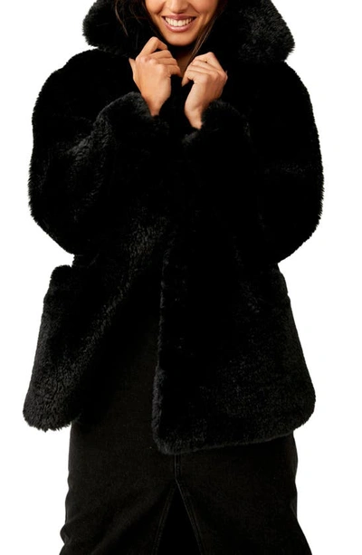 Free People Pretty Perfect Faux Fur Peacoat In Black