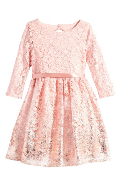 Little Angels Kids' Foil Lace Dress In Blush