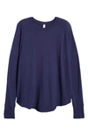 Zella Relaxed Long Sleeve Slub Jersey T-shirt In Navy Evening