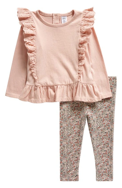 Nordstrom Babies' Ruffle Sweatshirt & Leggings Set In Pink Sand- Ivory Floral