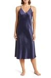 Natori Glamour Satin Nightgown In Midnight Navy