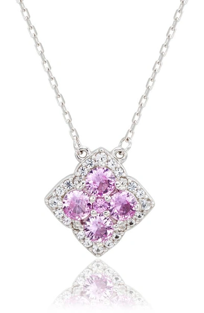 Suzy Levian Sterling Silver Sapphire Pendant Necklace In Pink