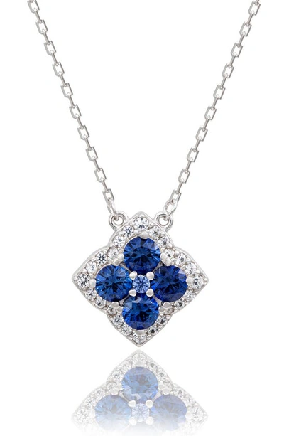 Suzy Levian Sterling Silver Sapphire Pendant Necklace In Blue