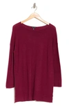 Eileen Fisher Bateau Long Sleeve Merino Wool Tunic Top In Hibiscus