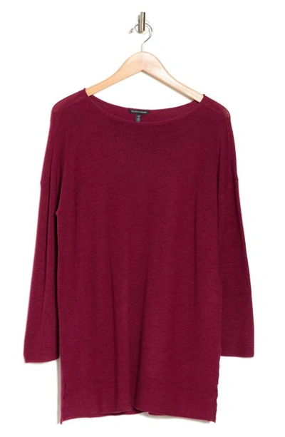 Eileen Fisher Bateau Long Sleeve Merino Wool Tunic Top In Hibiscus