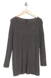 Eileen Fisher Bateau Long Sleeve Merino Wool Tunic Top In Ash