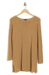 Eileen Fisher Bateau Long Sleeve Merino Wool Tunic Top In Honey