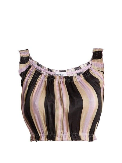 Apiece Apart Shina Striped Linen And Silk-blend Cropped Top In Violet Night Stripe