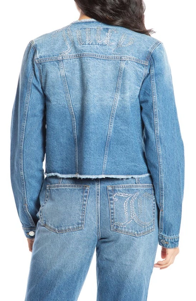 Juicy Couture Raw Collar Classic Denim Trucker Jacket In Medium Wash