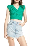 Joa Wide Strap Wrap Top In Green