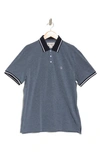 Original Penguin Birdseye Tipped Cotton Piqué Polo In Faded Denim/ Dk Sapphire