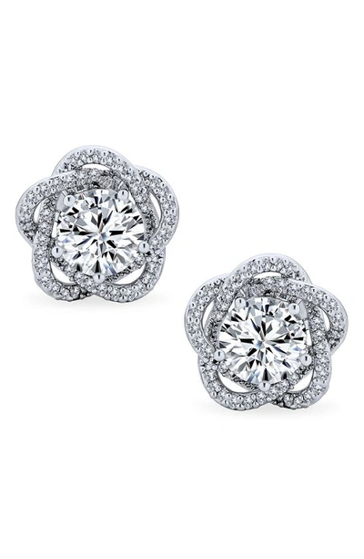 Bling Jewelry Bridal Rose Cz Clip-on Earrings In Clear