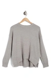 Adrianna Papell Curved Hem Side Slit Crewneck Sweater In Heather Grey