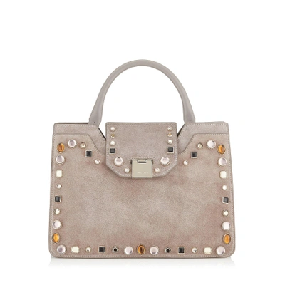 Jimmy Choo Rebel Tote/s Opal Grey Suede With Mixed Cabochon Studs Tote Bag