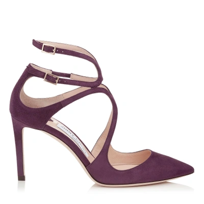 Jimmy Choo Lancer 85 Grape Suede Pointy Toe Pumps