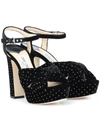 Jimmy Choo Heloise Glitter Spotted Velvet Platform Sandal In Black/silver