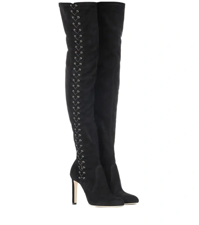 Jimmy Choo Marie Suede Laced-side Over-the-knee 100mm Boots In Black