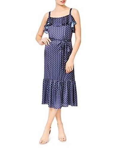 Betsey Johnson Moon-print Ruffled Midi Dress In Blue