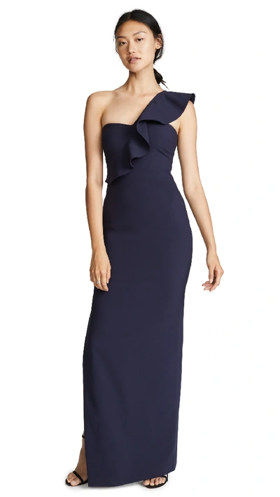 Likely Halsey Ruffle One-shoulder Gown In Navy