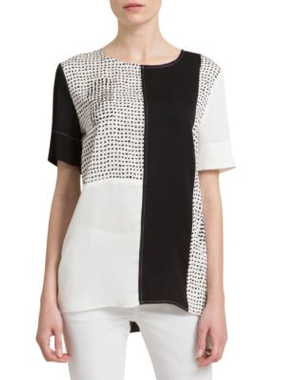 Donna Karan New York Embellished Color-block Top In Black White
