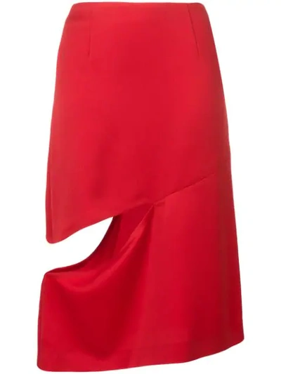 Maison Margiela Satin Asymmetric Skirt With Cut-out In Rosso