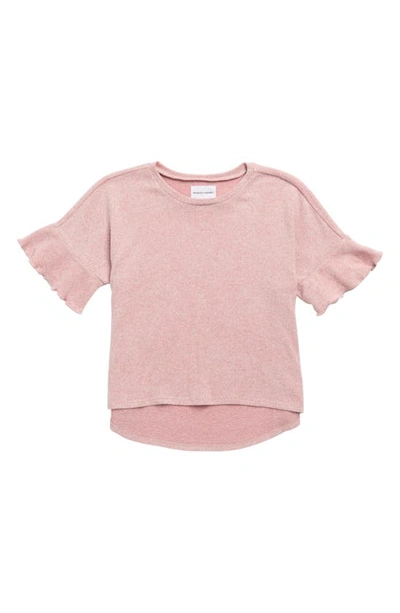 Melrose And Market Kids' Cozy Ruffle Sleeve Knit Top In Pink Compact Heather