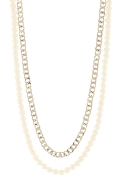 Area Stars Set Of 2 Imitation Pearl & Curb Chain Necklaces In Multi Ivory/ Gold