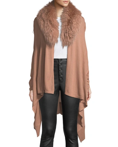 Alice And Olivia Izzy Wool-cashmere Duster Cardigan W/ Fur Collar In Rose