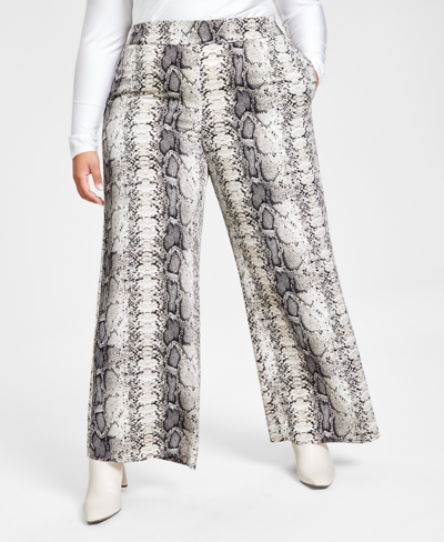Bar Iii Plus Size Snakeskin-print High-rise Wide-leg Pants, Created For Macy's In Snake Python