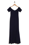 Marina Off The Shoulder Trumpet Gown In Navy