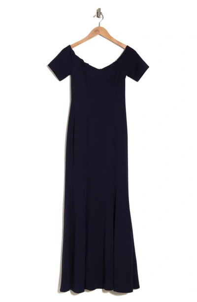 Marina Off The Shoulder Trumpet Gown In Navy