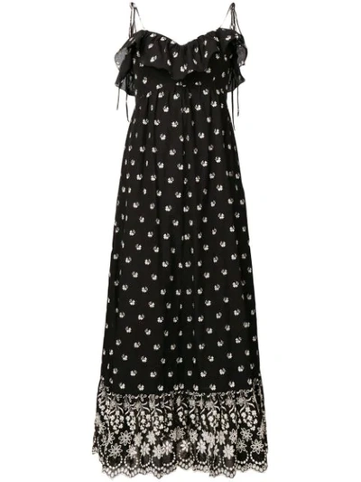 Athena Procopiou Moonbeams Embroidered Cotton Midi Dress In Black
