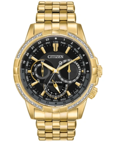 Citizen Eco-drive Men's Calendrier Diamond-accent Gold-tone Stainless Steel Bracelet Watch 44mm In Black/gold