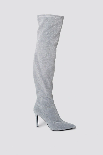Sahara Ray X Na-kd Lurex Overknee Boots Silver In Silver Glitter
