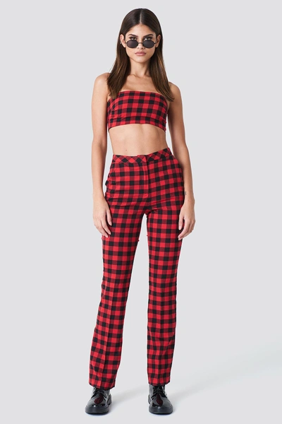 Sahara Ray X Na-kd Check Bandeau Top - Red In Checked
