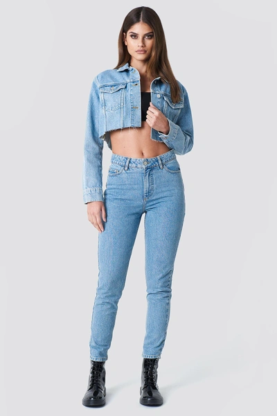 Sahara Ray X Na-kd Short Raw Hem Denim Jacket - Blue