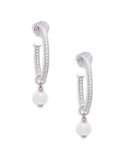 Judith Ripka White Sapphire, Faux Pearl And Sterling Silver Hoop Earrings