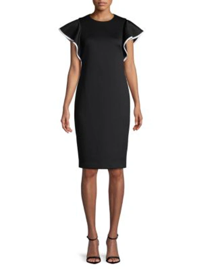 Calvin Klein Flutter-sleeve Sheath Dress In Black White