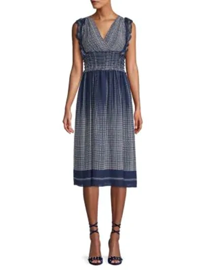 Max Studio Printed Fit-and-flare Dress In Navy