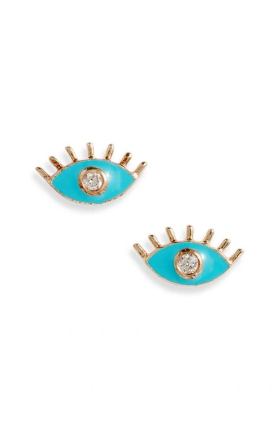 Anzie X Mel Soldera Evil Eye Stud Earrings In Blue/ Gold