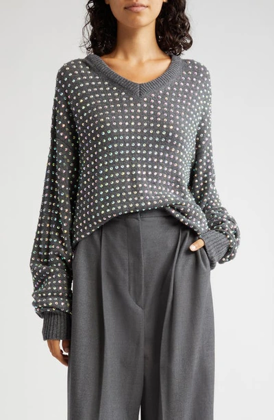 Sportmax Crystal Embellished V-neck Sweater In Medium Grey