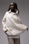 Topshop Oversize Half Zip Textured Fleece Pullover In Light Pink