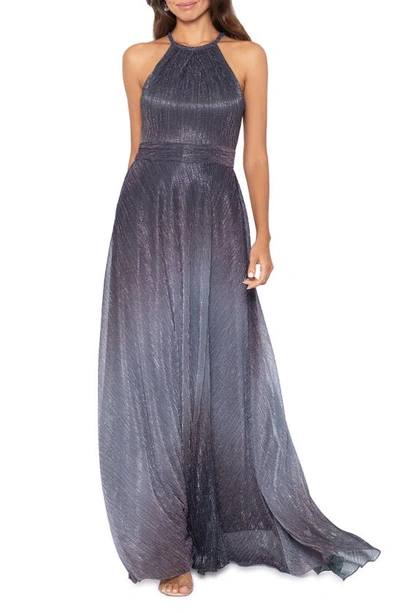 Betsy & Adam Metallic Ombré Gown In Grey/ Purple