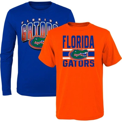 Outerstuff Kids' Preschool Royal/orange Florida Gators Fan Wave Short & Long Sleeve T-shirt Combo Pack