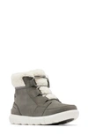 Sorel Explorer Next Faux Shearling Waterproof Bootie In Quarry,sea Salt