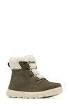 Sorel Explorer Next Faux Shearling Waterproof Bootie In Stone Green,bleached Ceramic